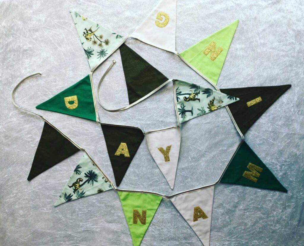 Personalised bunting for an adoption naming day led by Tara the Celebrant