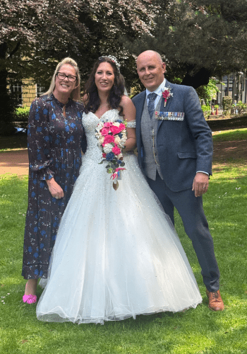 A summer wedding couple with Tara the Celebrant